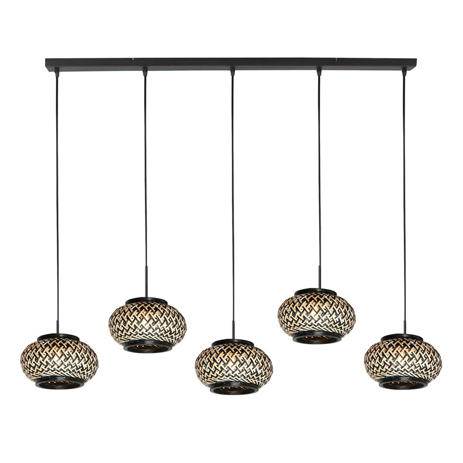 Nox Light 4528ZW – hanglamp met 5 bamboe kapjes