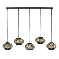 Nox Light 4528ZW – hanglamp met 5 bamboe kapjes