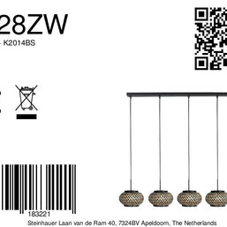 Nox Light 4528ZW – hanglamp met 5 bamboe kapjes