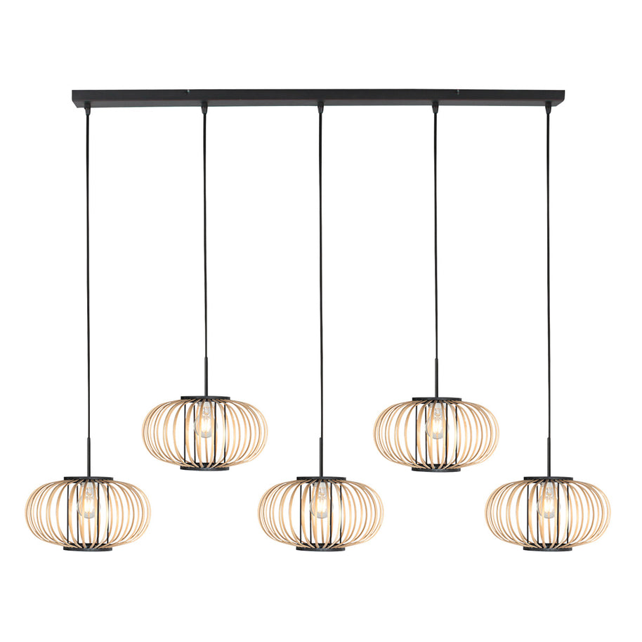 Hanglamp Silva 4529ZW – 5-lichts bamboelamp voor eettafel