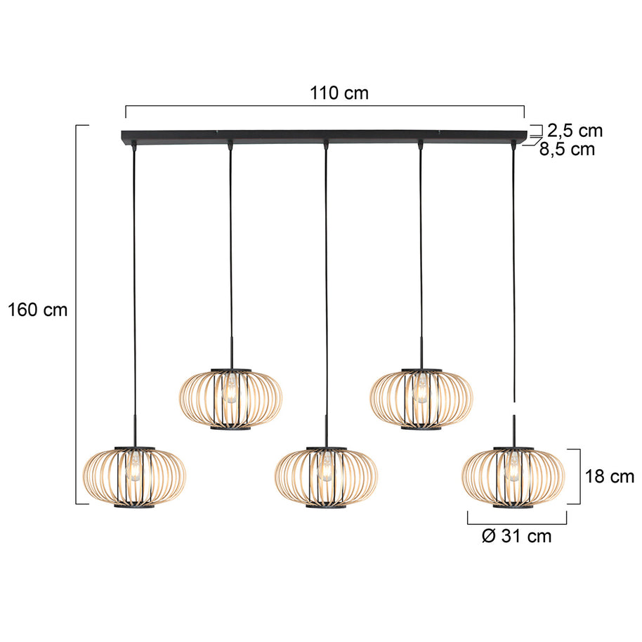 Hanglamp Silva 4529ZW – 5-lichts bamboelamp voor eettafel