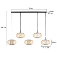 Hanglamp Silva 4529ZW – 5-lichts bamboelamp voor eettafel
