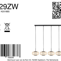 Hanglamp Silva 4529ZW – 5-lichts bamboelamp voor eettafel
