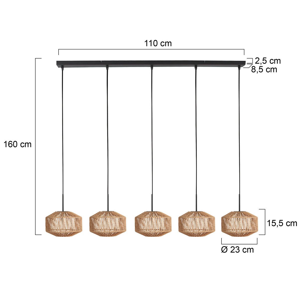 Hanglamp Ropex 4530ZW – 5-lichts touwlamp voor sfeervol licht