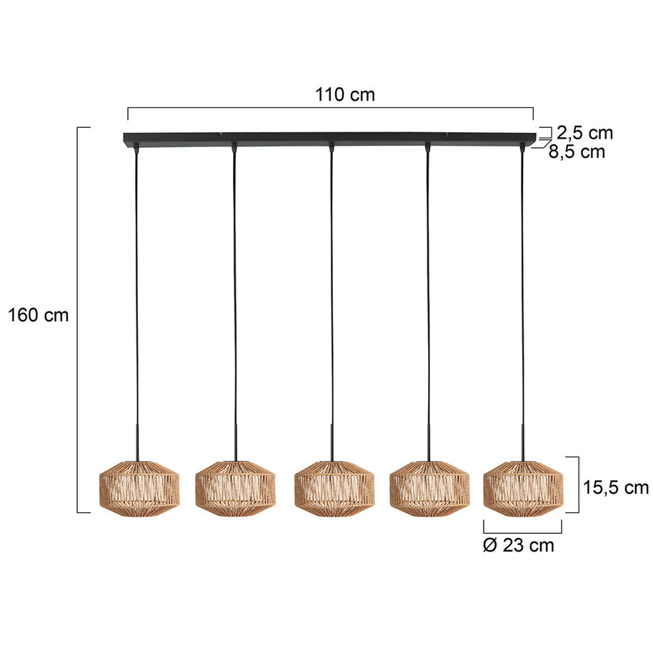 Hanglamp Ropex 4530ZW – 5-lichts touwlamp voor sfeervol licht