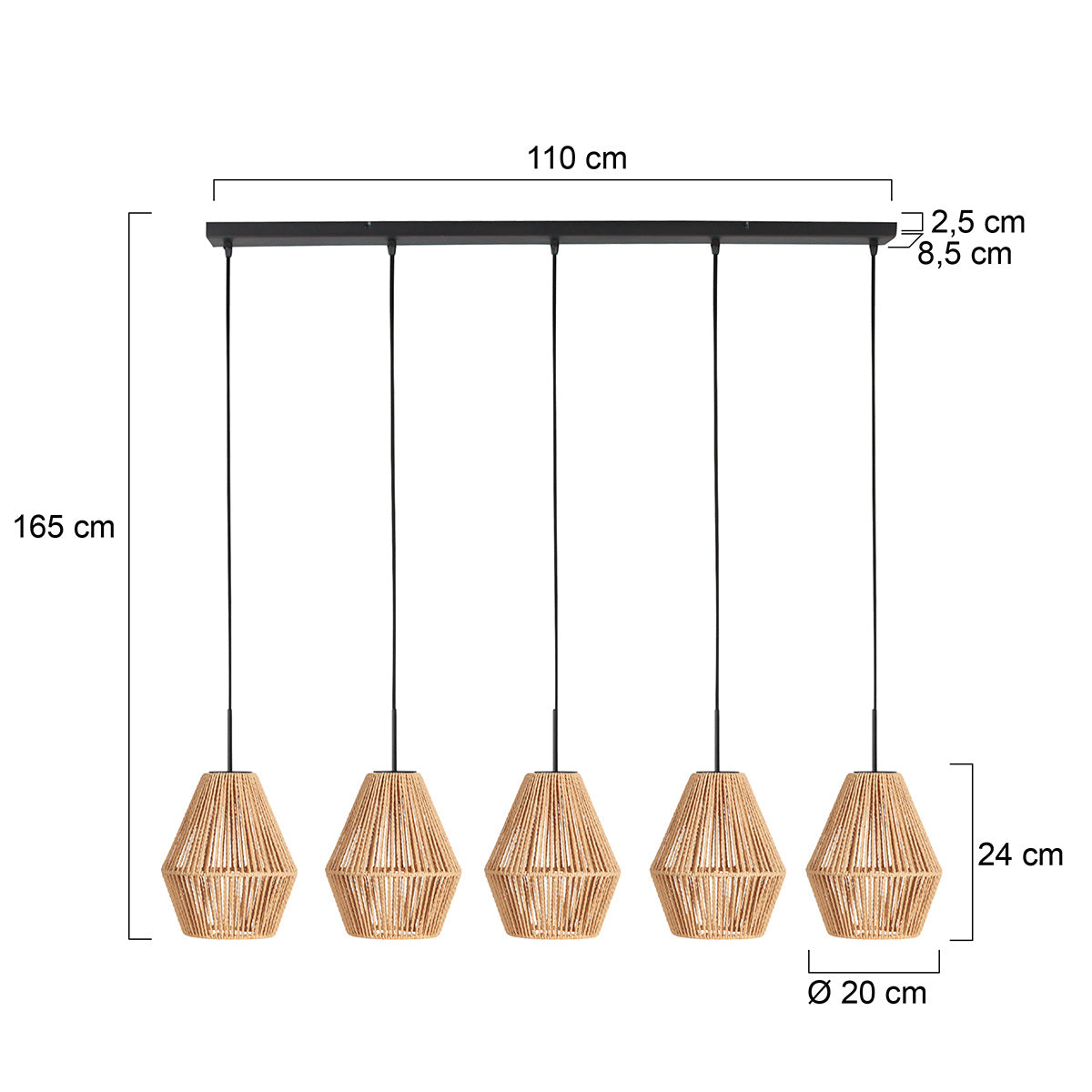 Hanglamp Ropex 4531ZW – 5-lichts touwlamp voor sfeervol wonen