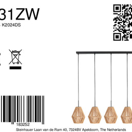 Hanglamp Ropex 4531ZW – 5-lichts touwlamp voor sfeervol wonen