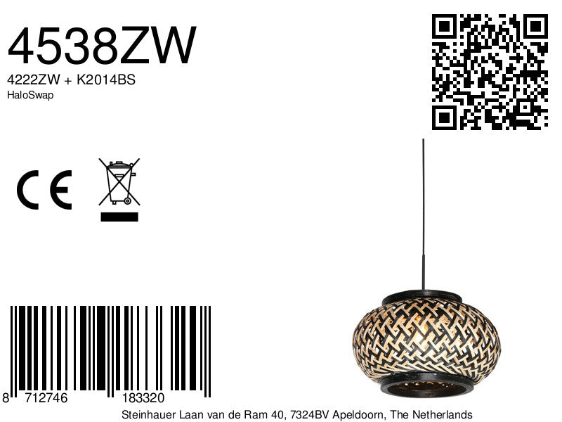 Nox Light 4538ZW – compacte hanglamp met bamboe kap