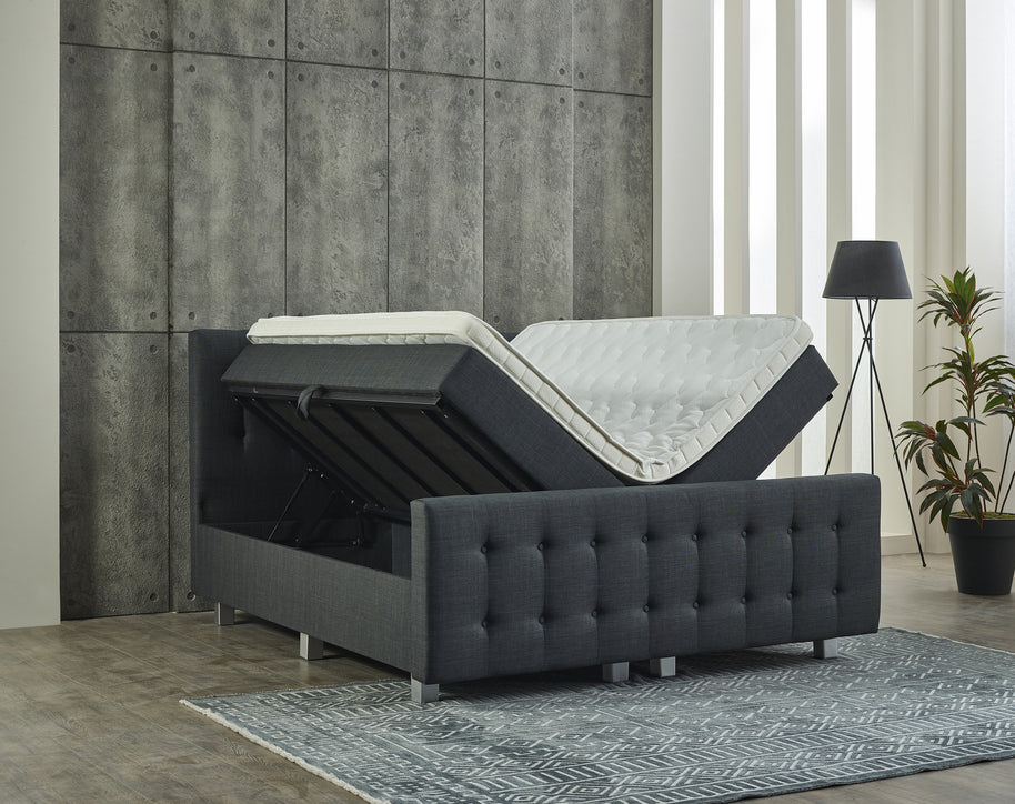 Opbergboxspring Shurgard Antraciet 140x200 - Met voetbord