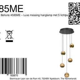 Belluno 4585ME – Luxe hanglamp in messing met 5 lichtpunten