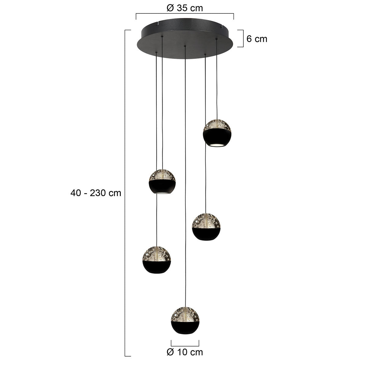 Belluno 4585ZW – 5-lichts ronde hanglamp met kabellift