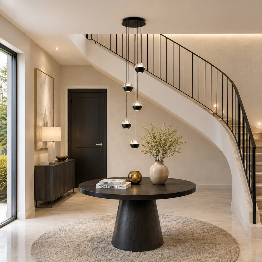 Belluno 4585ZW – 5-lichts ronde hanglamp met kabellift