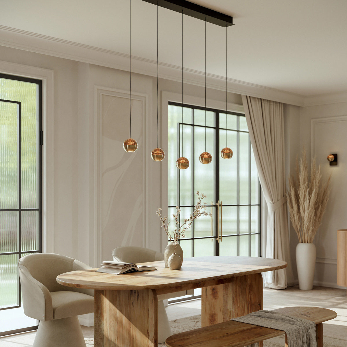 Belluno 4586ME – Luxe messingzwarte hanglamp met liftsysteem