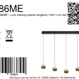 Belluno 4586ME – Luxe messingzwarte hanglamp met liftsysteem