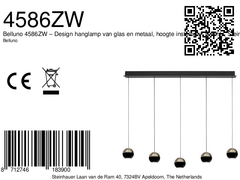 Belluno 4586ZW – 5-lichts hanglamp met kabellift