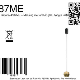 Belluno 4587ME – Messing hanglamp met amber glas