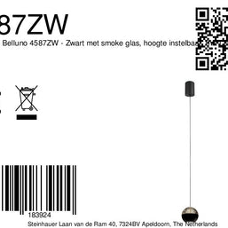 Belluno 4587ZW – 1-lichts hanglamp zwart met kabellift