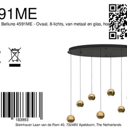 Belluno 4591ME – 8-lichts ovale hanglamp met kabellift