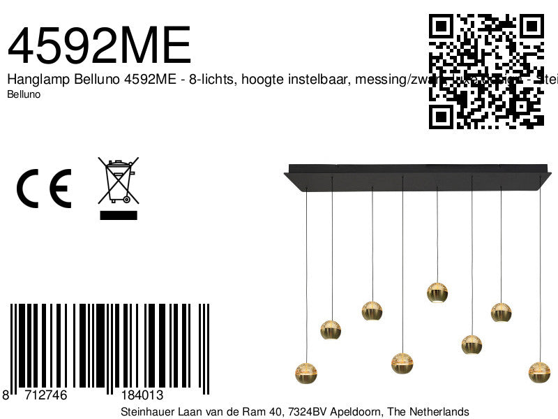 Belluno 4592ME – 8-lichts hanglamp met kabellift