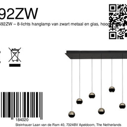 Belluno 4592ZW – 8-lichts hanglamp met kabellift