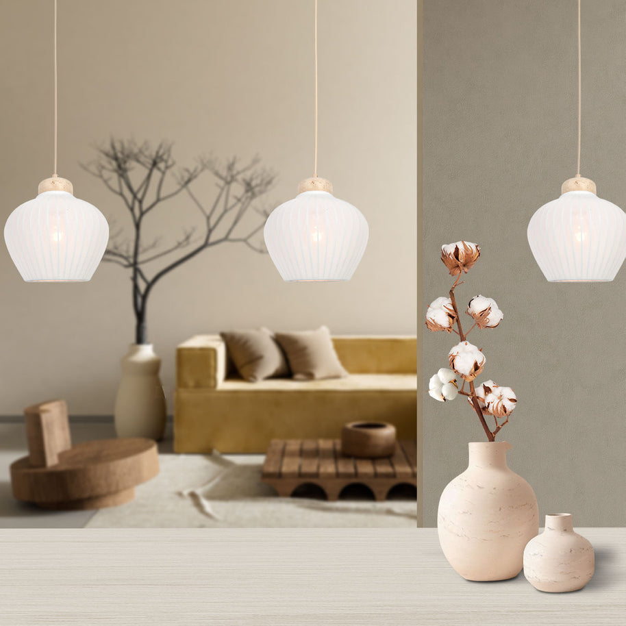 Travino 4598CR hanglamp – linnen en travertin in natuurlijke stijl