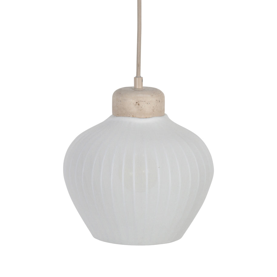 Travino 4598CR hanglamp – linnen en travertin in natuurlijke stijl