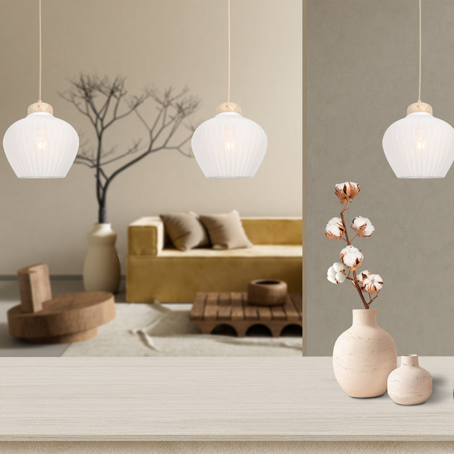 Travino 4599CR hanglamp – linnen & travertin, stijlvol boven de tafel