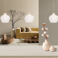 Travino 4599CR hanglamp – linnen & travertin, stijlvol boven de tafel