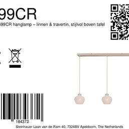Travino 4599CR hanglamp – linnen & travertin, stijlvol boven de tafel