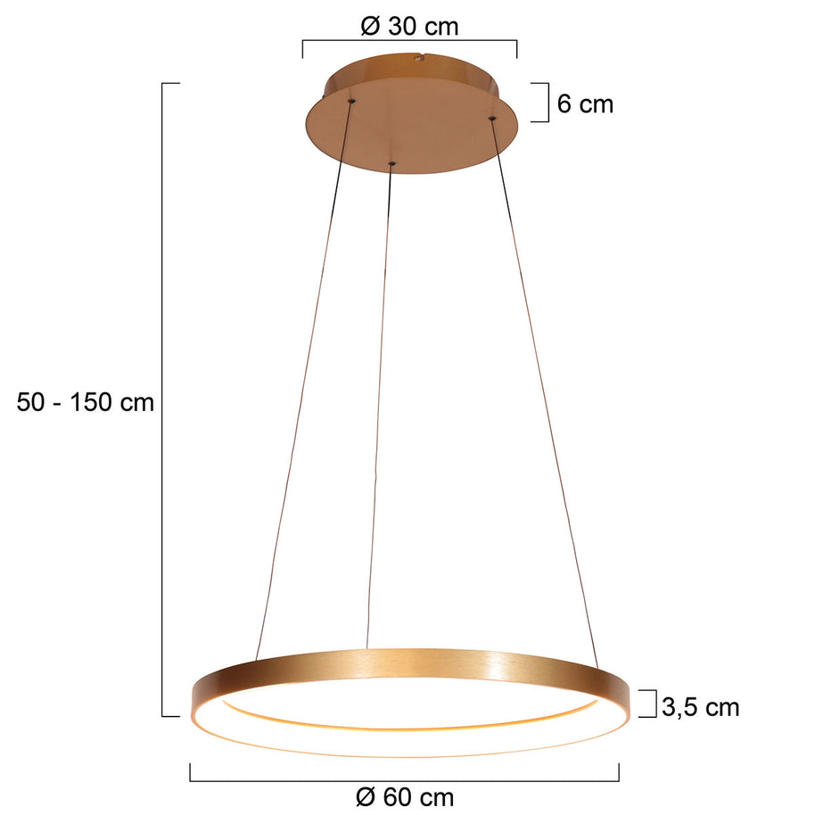 Gouden hanglamp Ringlede 4612GO, met kabellift