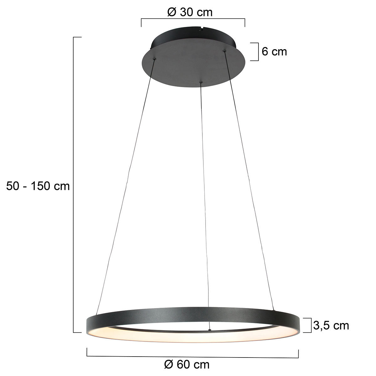 Zwarte hanglamp Ringlede 4612ZW met kabel-liftsysteem