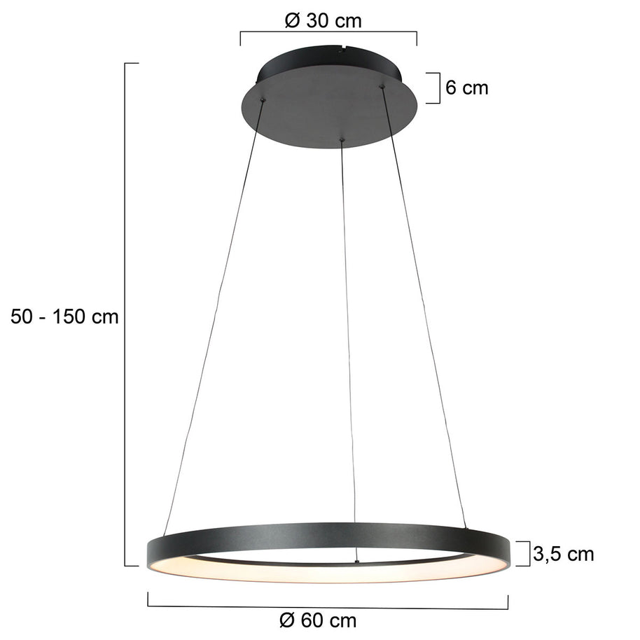 Zwarte hanglamp Ringlede 4612ZW met kabel-liftsysteem