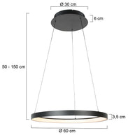 Zwarte hanglamp Ringlede 4612ZW met kabel-liftsysteem