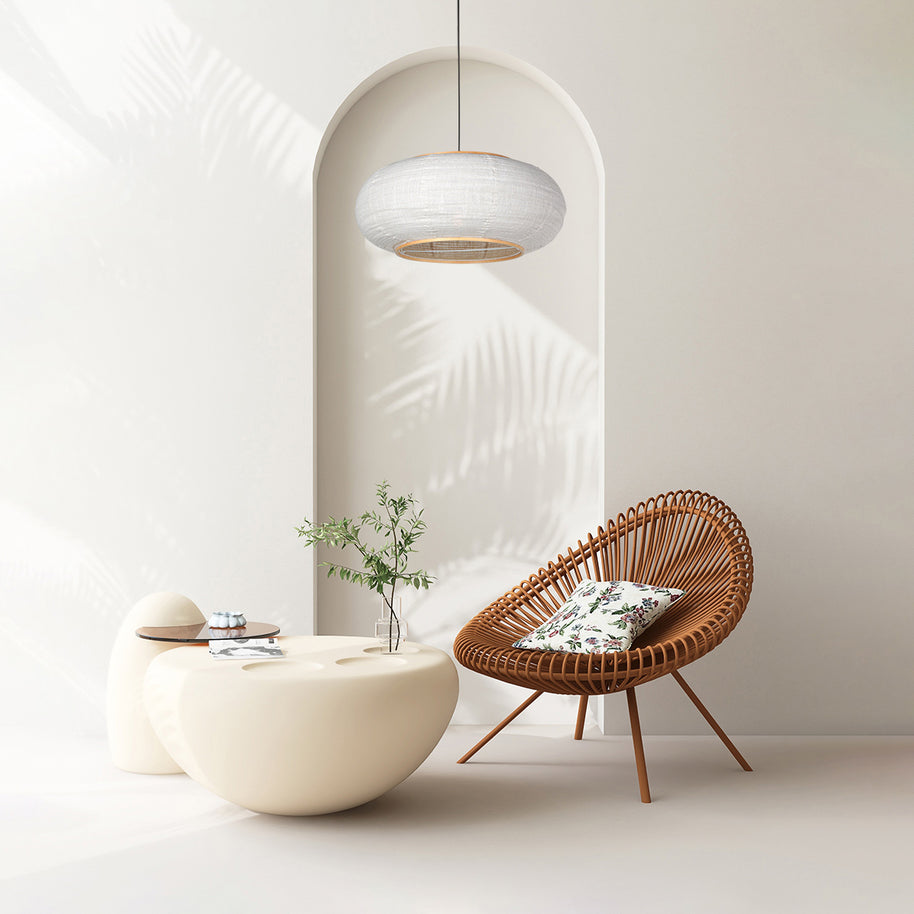 Hanglamp Silva Alba 4640ZW zwart met linnen kap Ø60 cm