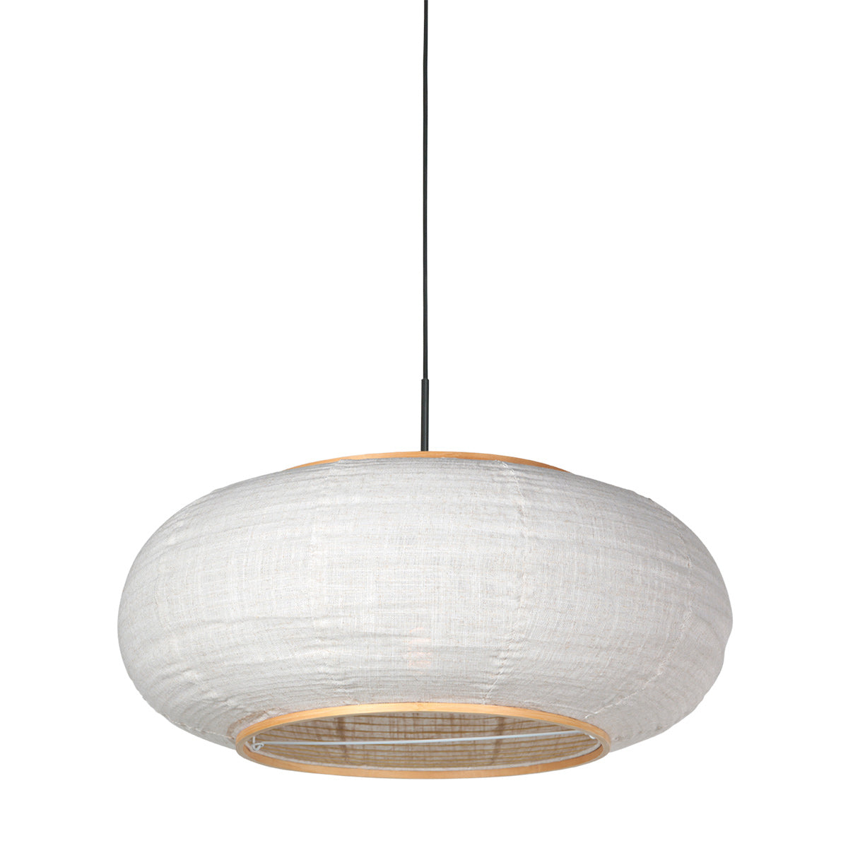 Hanglamp Silva Alba 4640ZW zwart met linnen kap Ø60 cm
