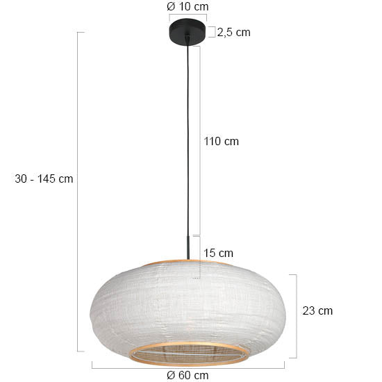 Hanglamp Silva Alba 4640ZW zwart met linnen kap Ø60 cm