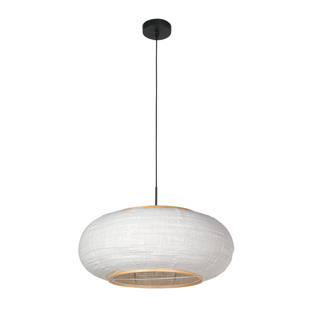Hanglamp Silva Alba 4640ZW zwart met linnen kap Ø60 cm