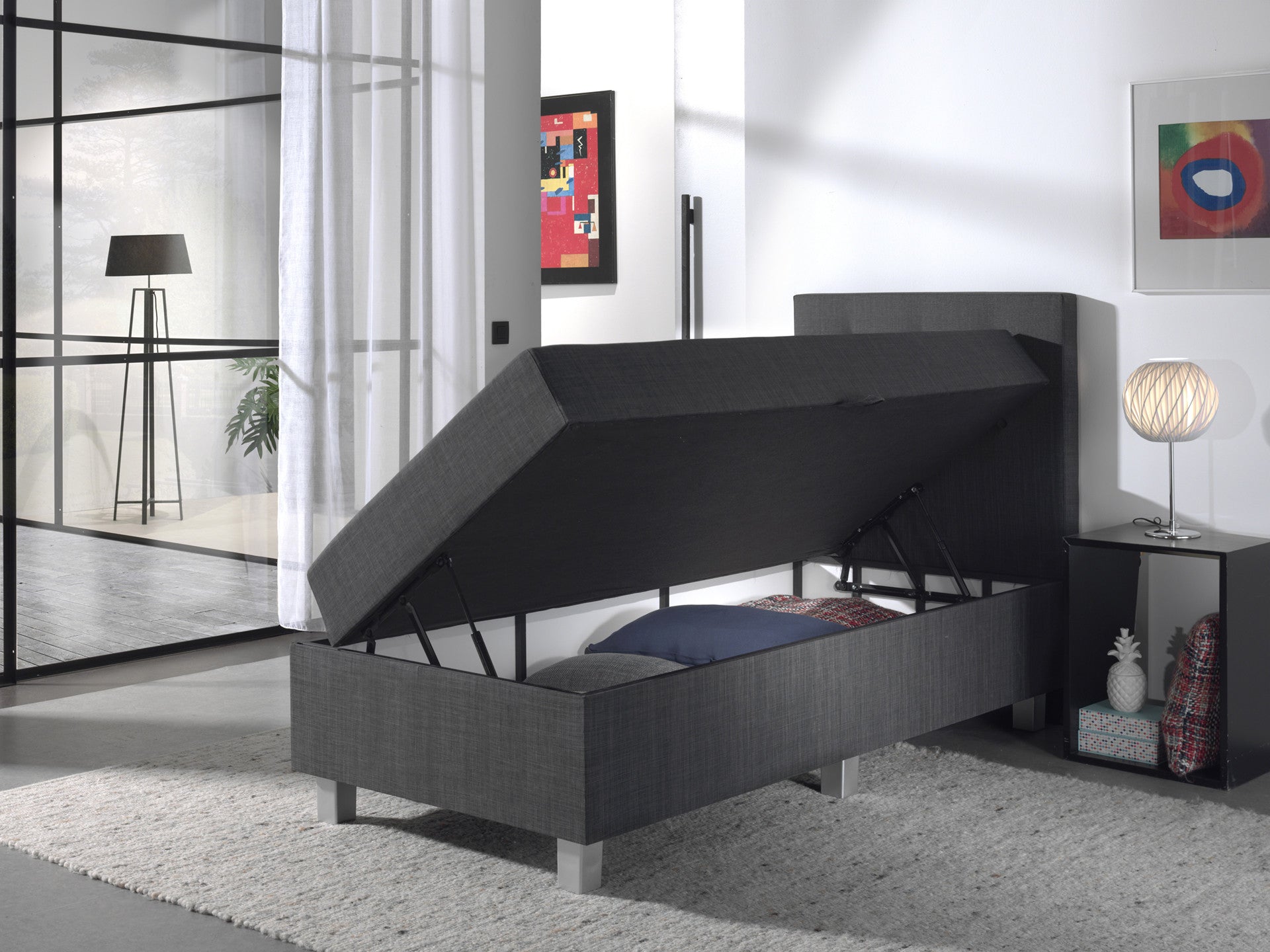Opbergboxspring Shurgard Antraciet 90x200