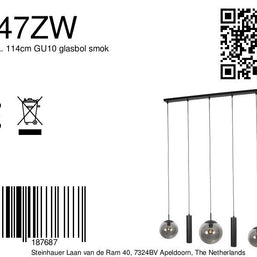 Zwarte hanglamp Bollique 4847ZW, 5-lichts voor eettafel
