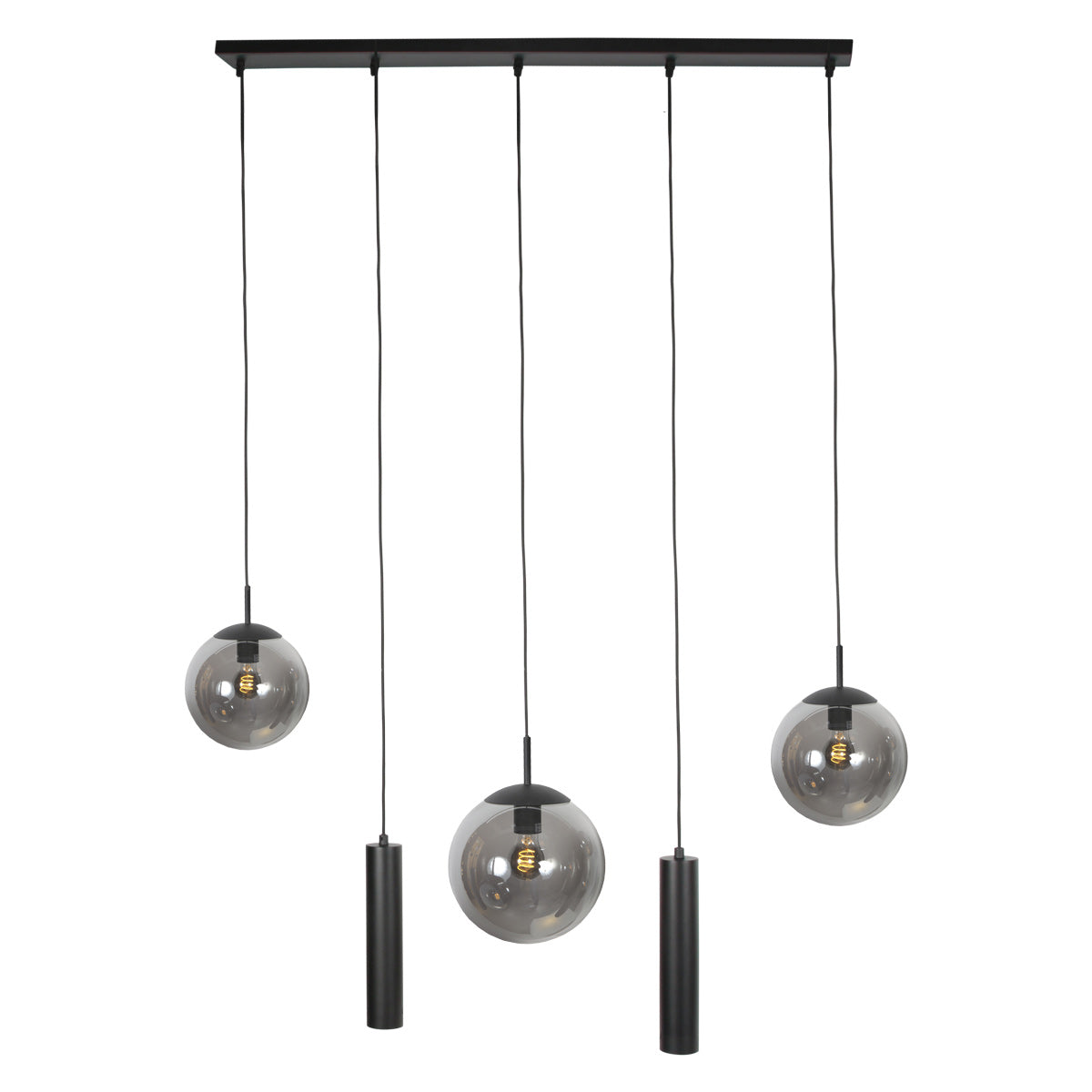 Zwarte hanglamp Bollique 4847ZW, 5-lichts voor eettafel