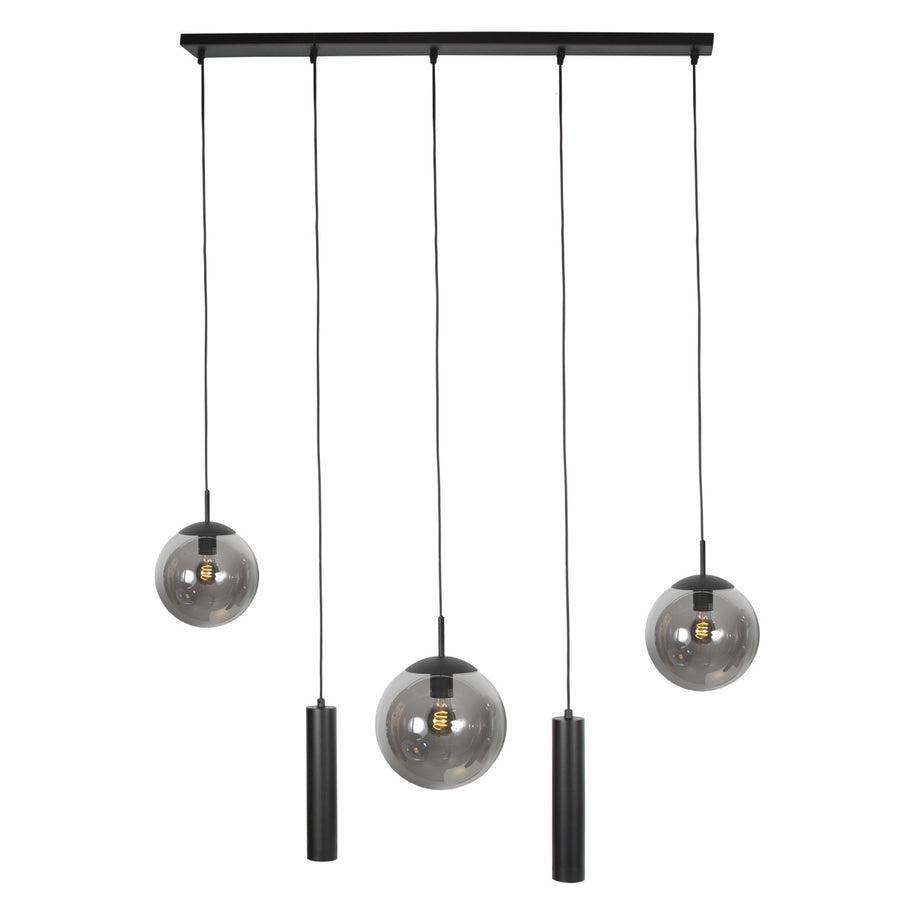 Zwarte hanglamp Bollique 4847ZW, 5-lichts voor eettafel