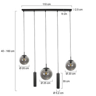 Zwarte hanglamp Bollique 4847ZW, 5-lichts voor eettafel