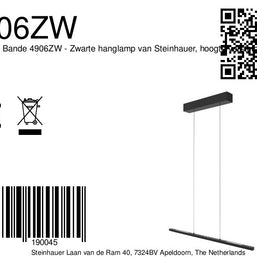 Hanglamp Bande 4906ZW zwarte hanglamp met kabellift 80 cm breed
