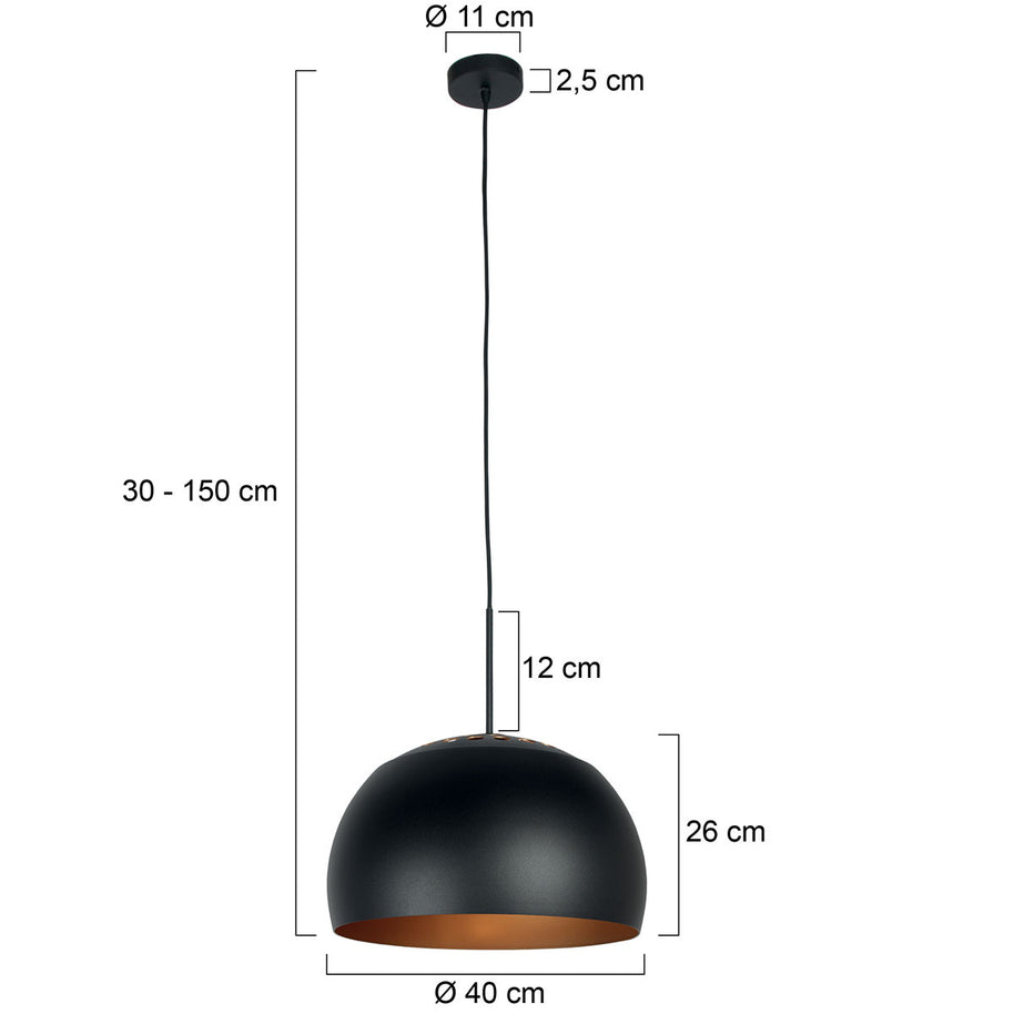 Hanglamp Globe Zwart 4913ZW zwart/goud Ø40 sfeervolle pendel