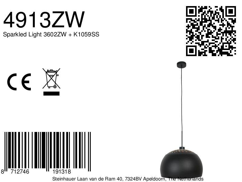 Hanglamp Globe Zwart 4913ZW zwart/goud Ø40 sfeervolle pendel