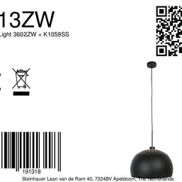 Hanglamp Globe Zwart 4913ZW zwart/goud Ø40 sfeervolle pendel