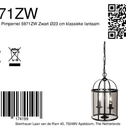 Hanglamp Pimpernel 5971ZW zwart met rookglas Ø23 cm