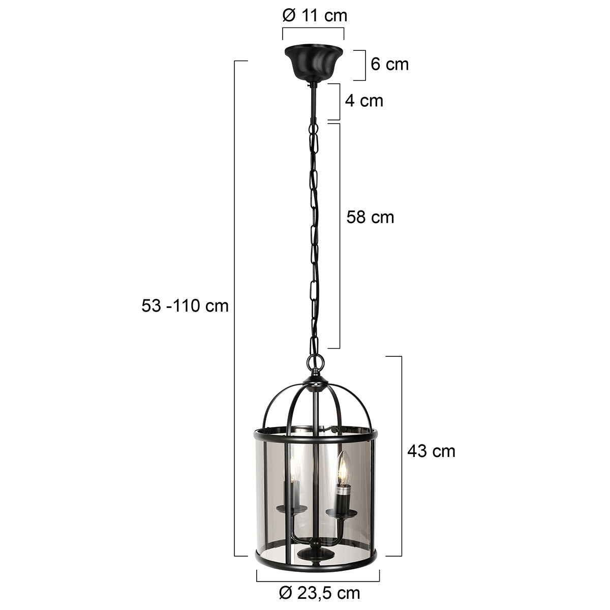 Hanglamp Pimpernel 5971ZW zwart met rookglas Ø23 cm