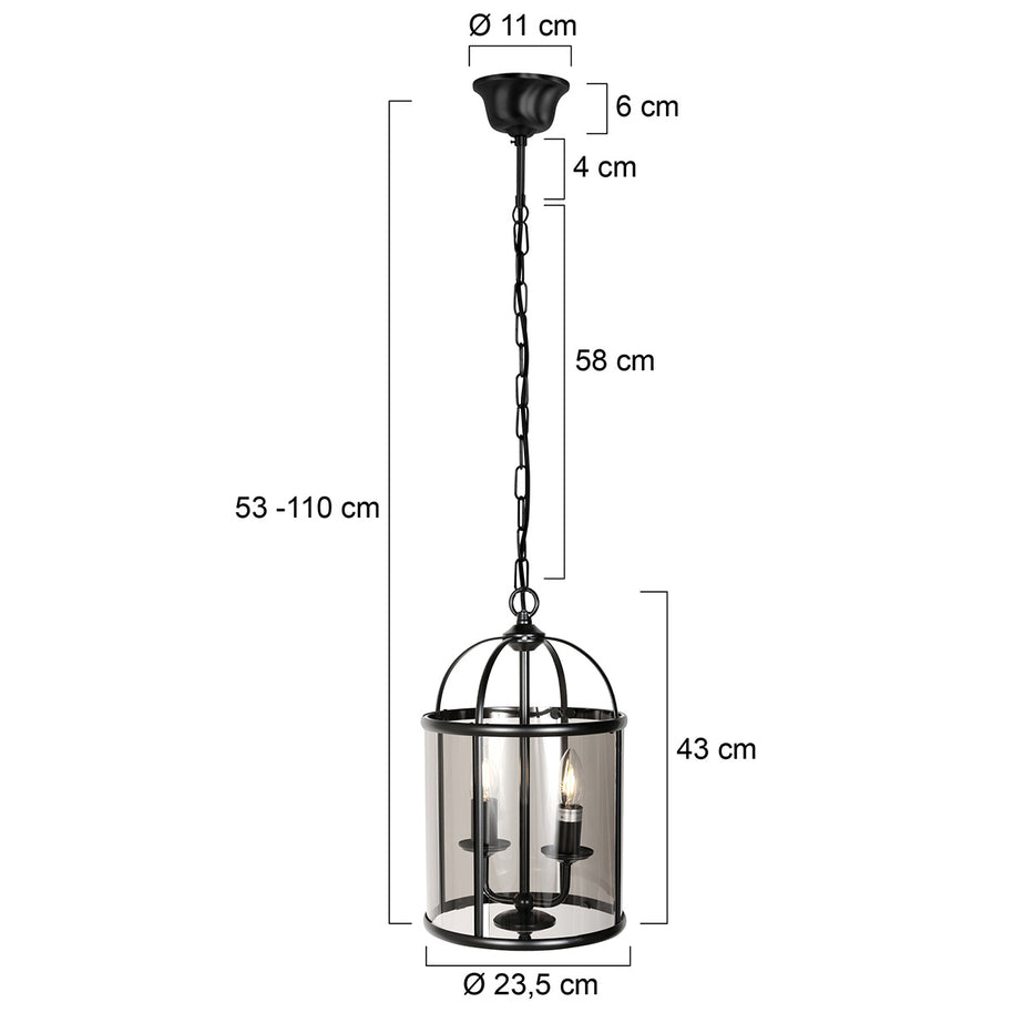 Hanglamp Pimpernel 5971ZW zwart met rookglas Ø23 cm