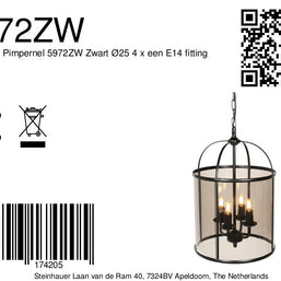 Hanglamp Pimpernel 5972ZW zwart met rookglas Ø25 cm